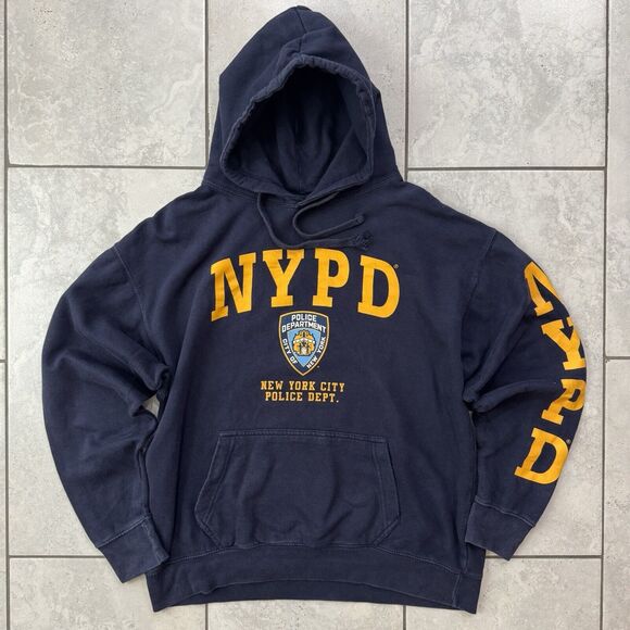 Vintage 90s Y2K NYPD New York Police Dept Sweatshirt Hoodie Size L Blue Pullover - Picture 7 of 7